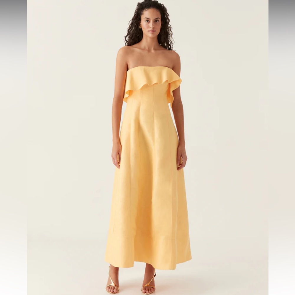 Aje Yellow Strapless Maxi Dress